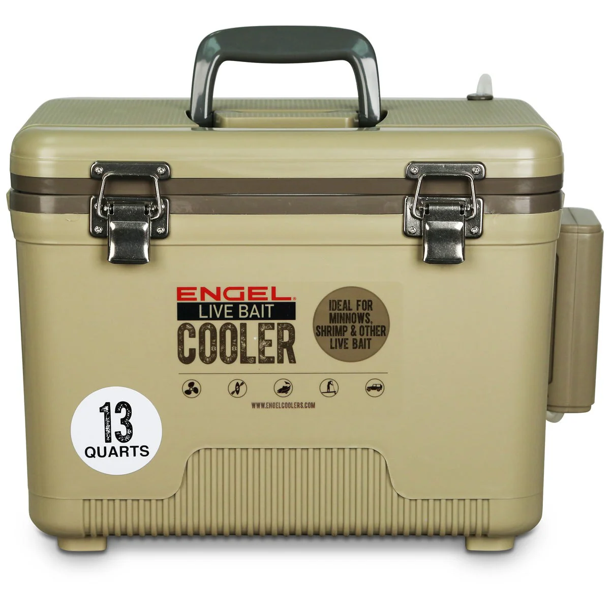 Engel 13 Quart Live Bait Pro Cooler with AP3 Rechargeable Aerator & Stainless Hardware