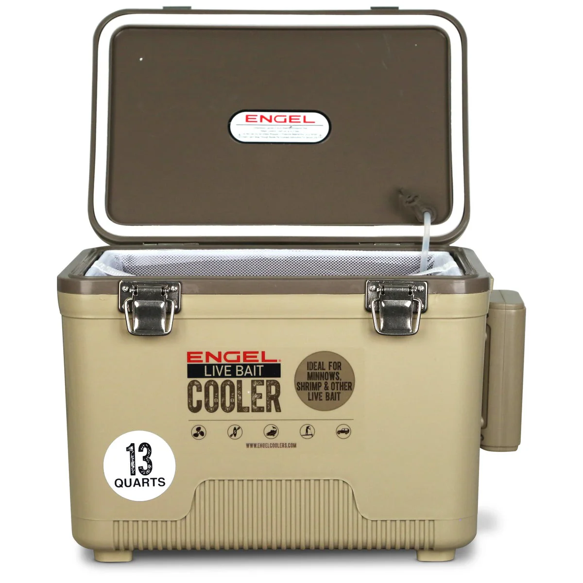 Engel 13 Quart Live Bait Pro Cooler with AP3 Rechargeable Aerator & Stainless Hardware - Image 2