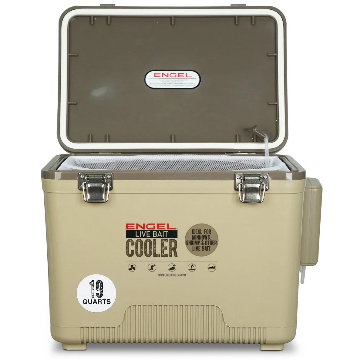 Engel 19 Quart Live Bait Pro Cooler with AP3 Rechargeable Aerator & Stainless Hardware - Image 2