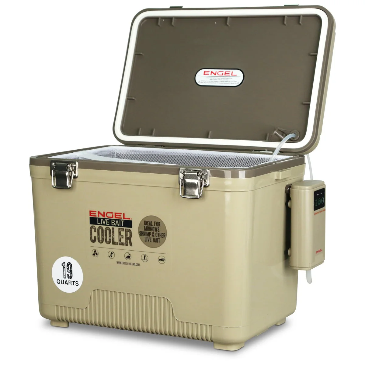 Engel 19 Quart Live Bait Pro Cooler with AP3 Rechargeable Aerator & Stainless Hardware - Image 6