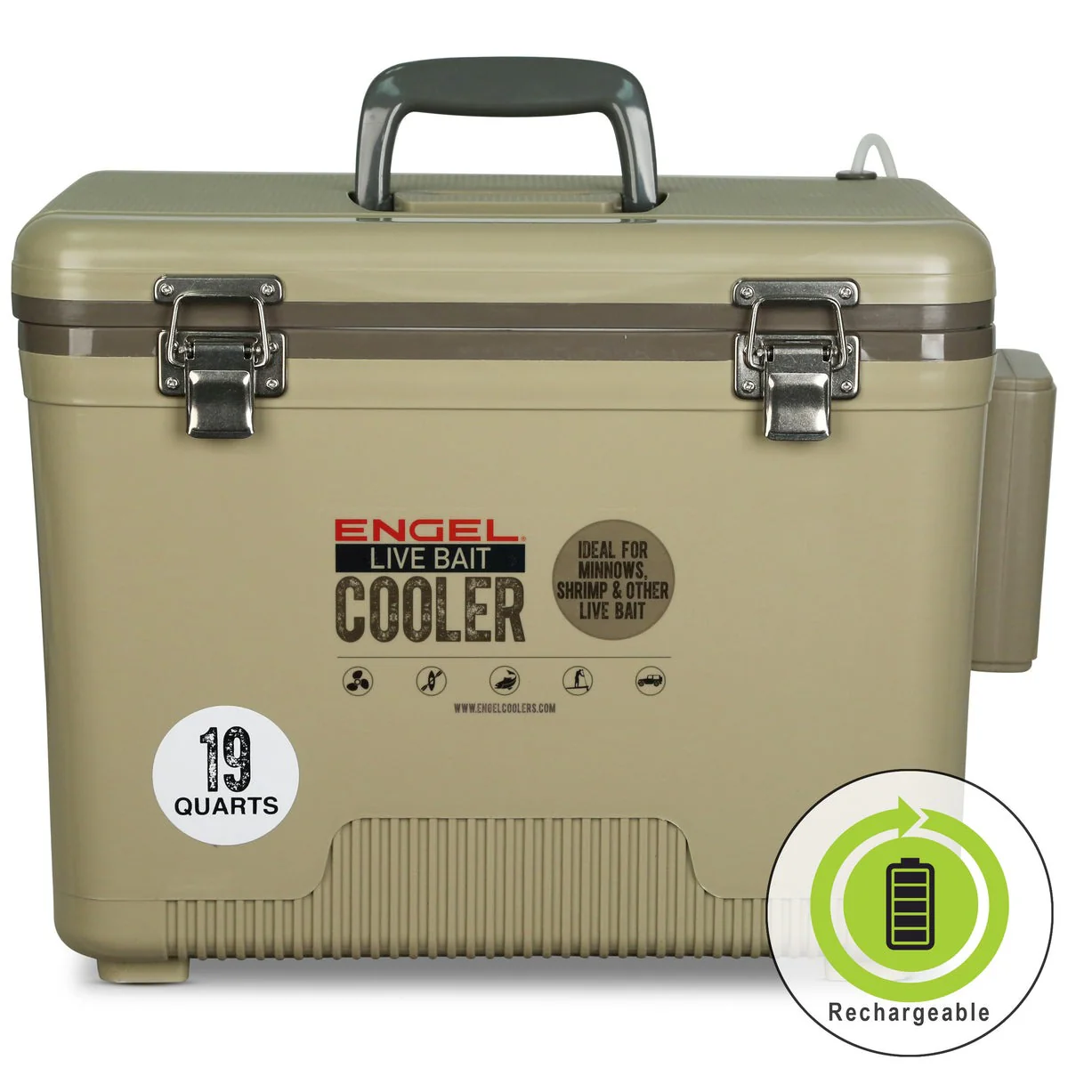 Engel 19 Quart Live Bait Pro Cooler with AP3 Rechargeable Aerator & Stainless Hardware - Image 7